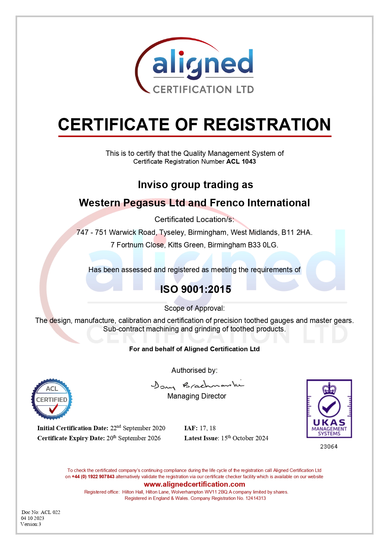 ISO:9001 Approved ISO 9001 Certificate ACL page 0001