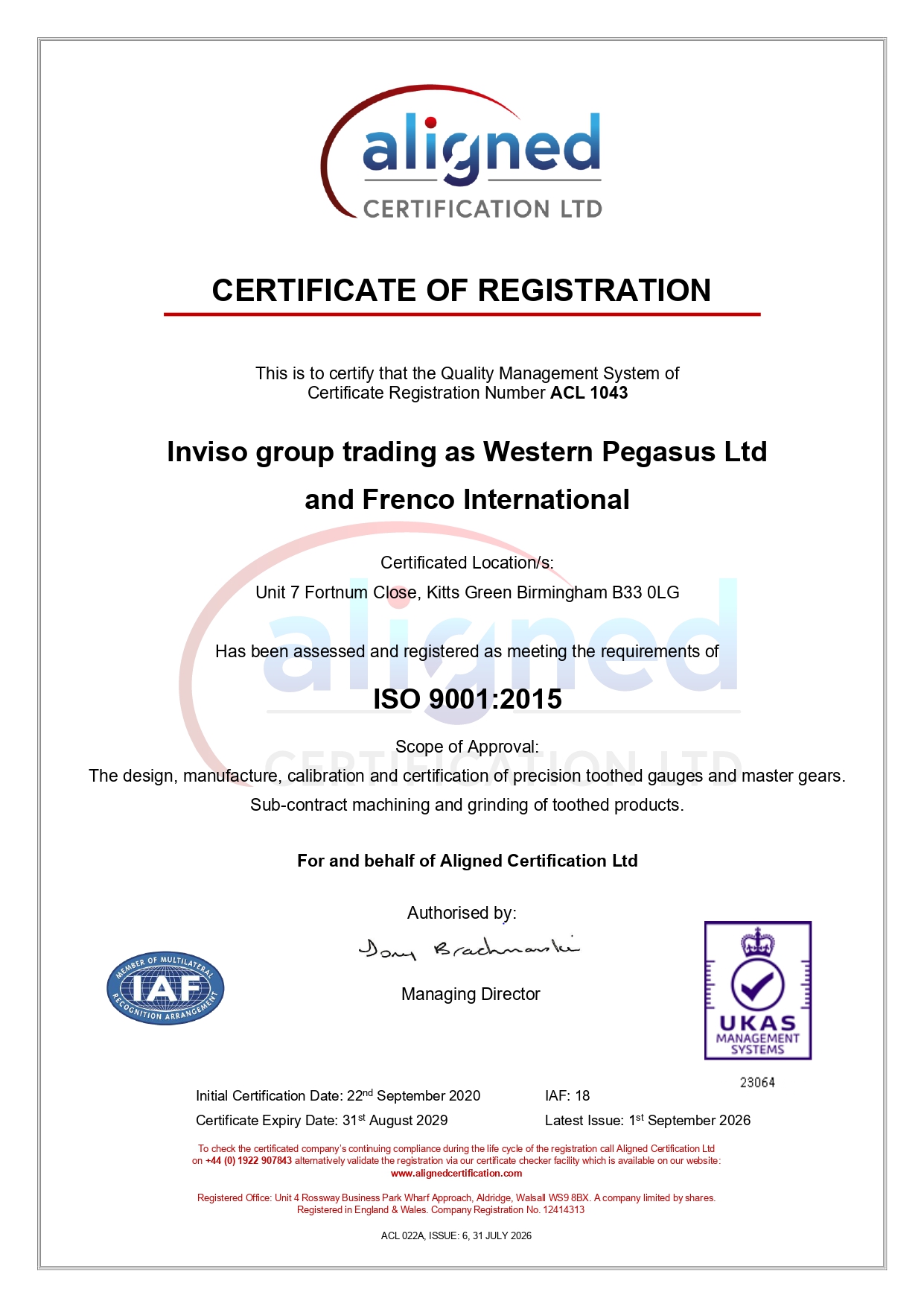 ISO:9001 Approved ISO 9001 Certificate ACL 2026 page 0001